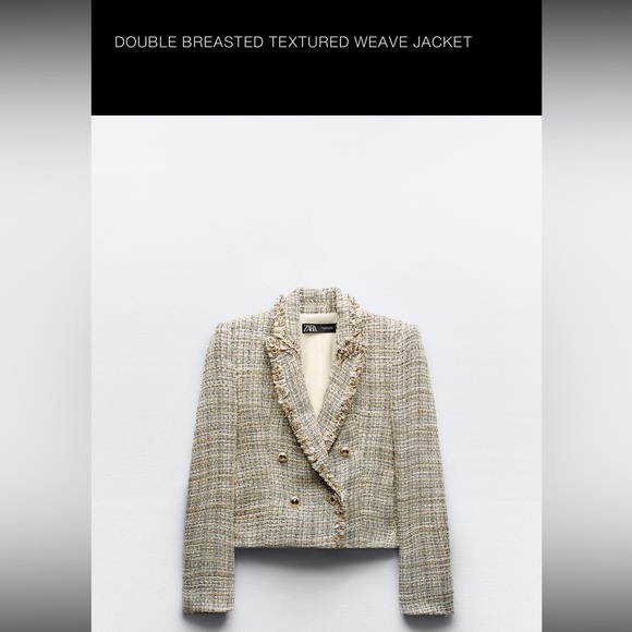 Zara Double Breasted Textured Blazer - Tan, Gray and Cream Size M EUC - Picture 2 of 7